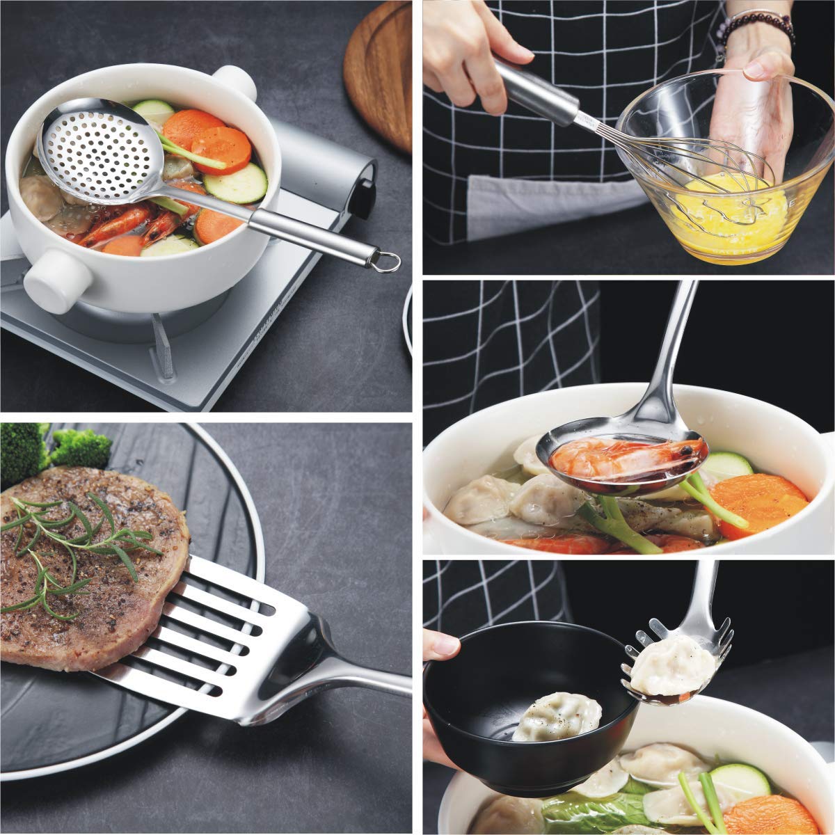 Berglander Stainless Steel Kitchen Utensil 12 Piece with 1 Stand, Cooking Spoon, Kitchen Tools Cooking Utensil with Holder. (13 Pieces)