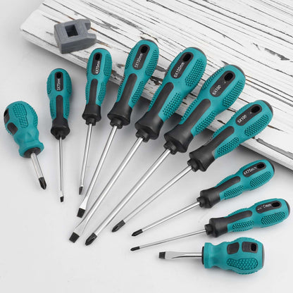 10pcs Screwdriver Set,Heavy Duty Chrome Vanadium Steel Made,Magnetic Screwdriver with 5 Cross& 5 Flat Head,Muti Purpose Screwdriver Kit,Durable Hand Tools in Carry Bag