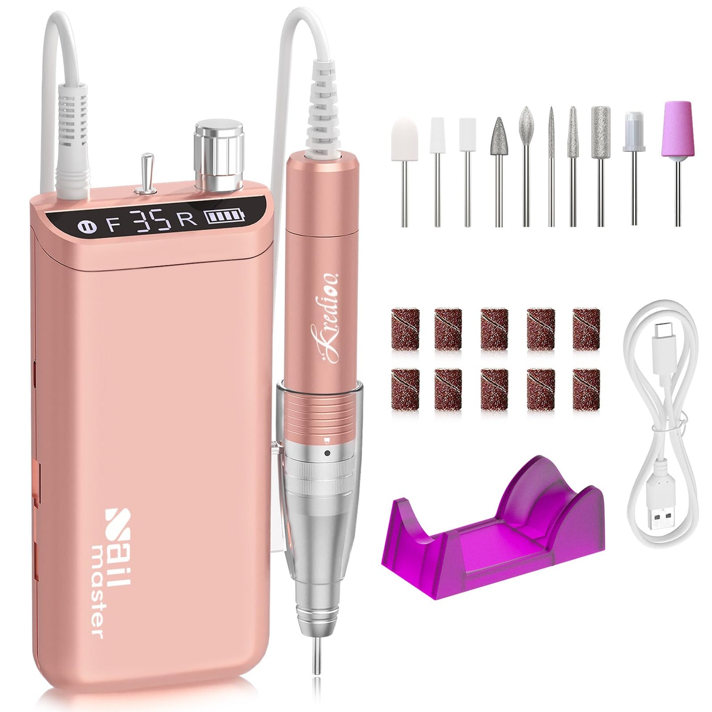 - Kredioo 350000RPM Nail Drill | Rechargeable Electric Nail Files for Acrylic Gel Nail -