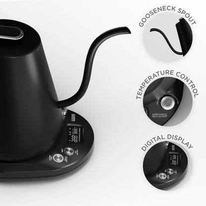 - DMD® | Electric Gooseneck Kettle Digital Display | Pour-Over Kettle, 8mm Spout | Coffee and Tea Kettle 1L Energy-Efficient | 40-100°C Temp Control -