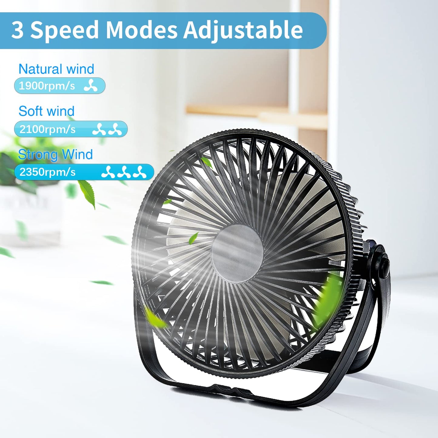 - Kazaigou USB Desk Fan | Small USB Powered Portable Desk Fan | 3 Speeds -