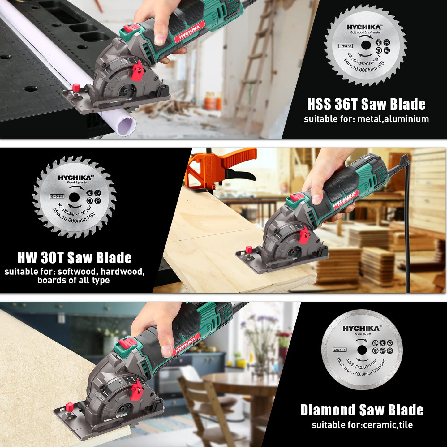 - HYCHIKA Mini Circular Saw | Circular Saw | 3pcs Saw Blades (85mm) | Scale Ruler | 500W Pure Copper Motor | 4500RPM -