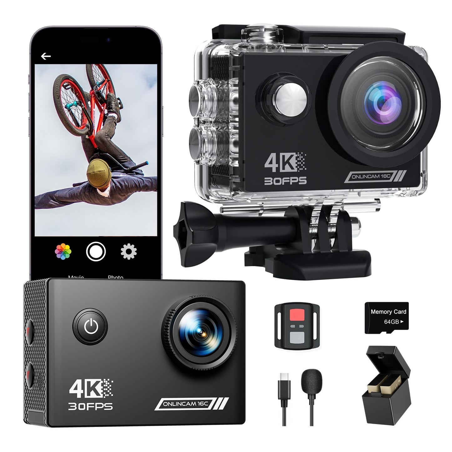 - Yolansin 4K Waterproof Action Camera: 64G SD Card 131ft Underwater Camera