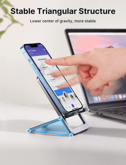 Cell Phone Stand, JSAUX Foldable Aluminum Adjustable Phone Holder for Desk Portable Travel Holder Office Desk Accessories Compatible for iPhone 15 14 13 12 11 Pro Max X Samsung S22 S21 A53 Switch Grey