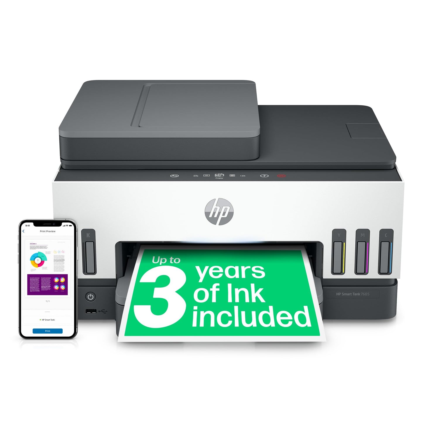 - HP Smart Tank 7605 All-in-One Wireless Inkjet Printer | 35 Page Automatic Document Feeder -