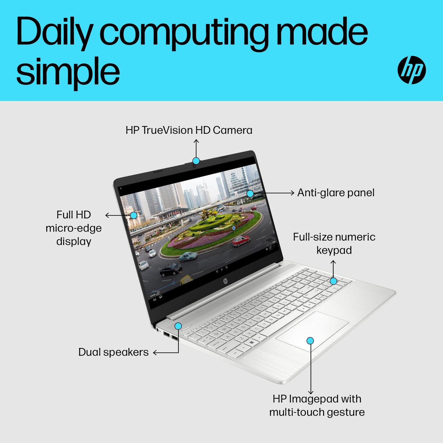 - HP 15.6" Laptop | Intel Core i5-1235U Processor | 8 GB RAM | 256 GB SSD | Intel Iris Xe Graphics | FHD Display | Up to 7hrs battery | Win 11 | Dual Speakers -