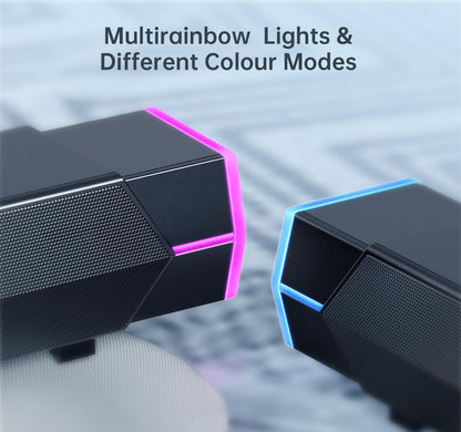 Bazivve V18 Plus Computer Speakers, USB Powered Bluetooth V5.3 Computer SoundBar, RGB PC Gaming Speakers for Desktop Laptop Phone, Black