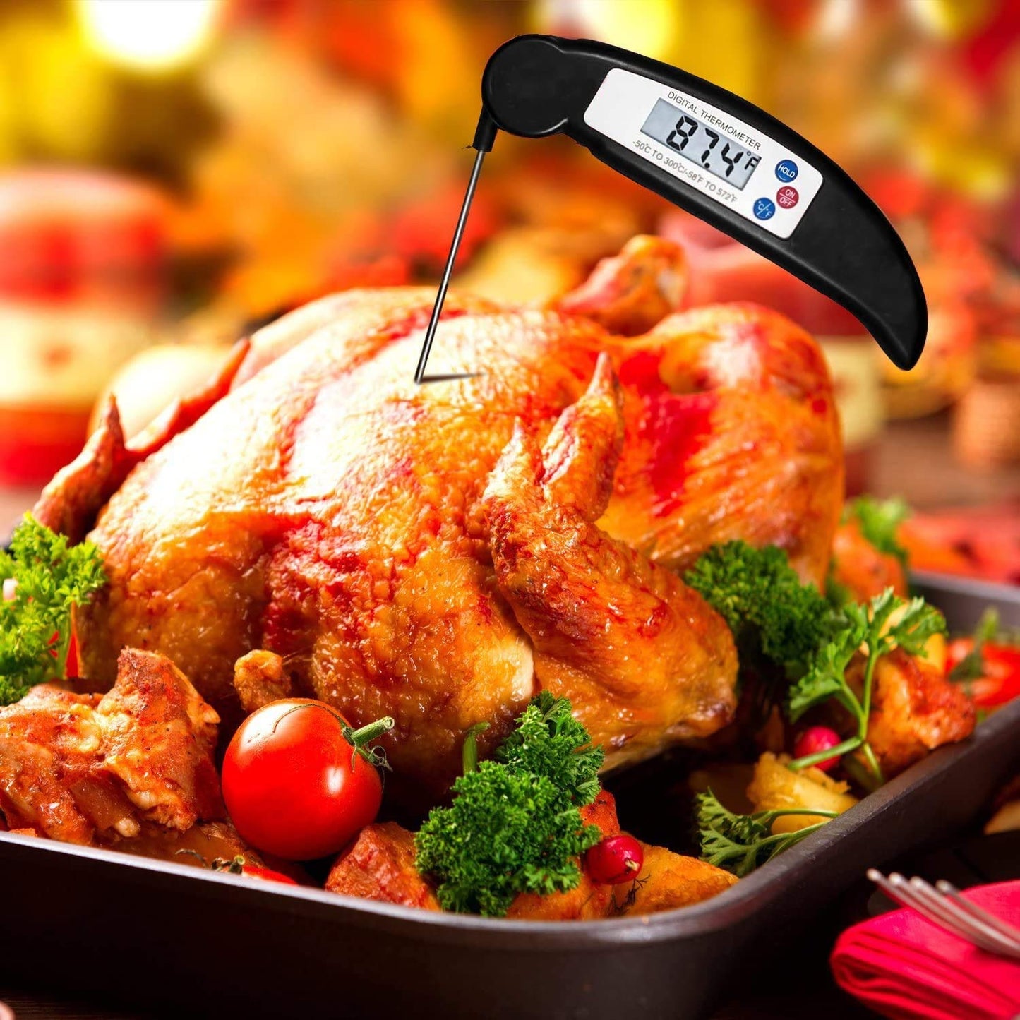 - flintronic Food Thermometer | Digital Instant Read Meat High Accuracy Foldable Long Probe Food Cooking Thermometer with °F/°C, Auto On/Off Cooking Thermometer -