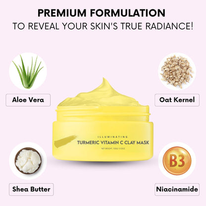 Clay Mask | Clay Face Mask | Premium Pack of 4(400g) With Bonus Headband & Brush | Turmeric Vitamin C Clay Mask For Face, Green Tea, Rose, Dead Sea Mud Mask | Deep Pore Cleansing & Brightening