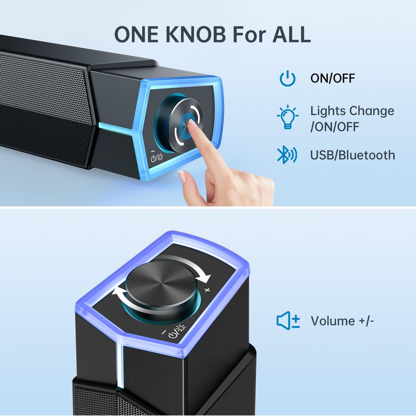 Bazivve V18 Plus Computer Speakers, USB Powered Bluetooth V5.3 Computer SoundBar, RGB PC Gaming Speakers for Desktop Laptop Phone, Black