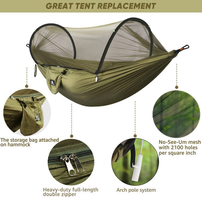 Chihee Ultra-Light Travel Camping Hammock Pop-up Bug Net Hammock 300kg Load Capacity,Breathable,Quick-drying Parachute Nylon 2 Premium Carabiners,2 Tree Slings Included for Outdoor Backpacking Hiking