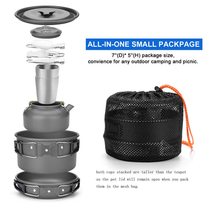 - Odoland Camping Cookware Mess Kit | 2 People | Lightweight Outdoor Pot Pan Kettle with 2 Cups -