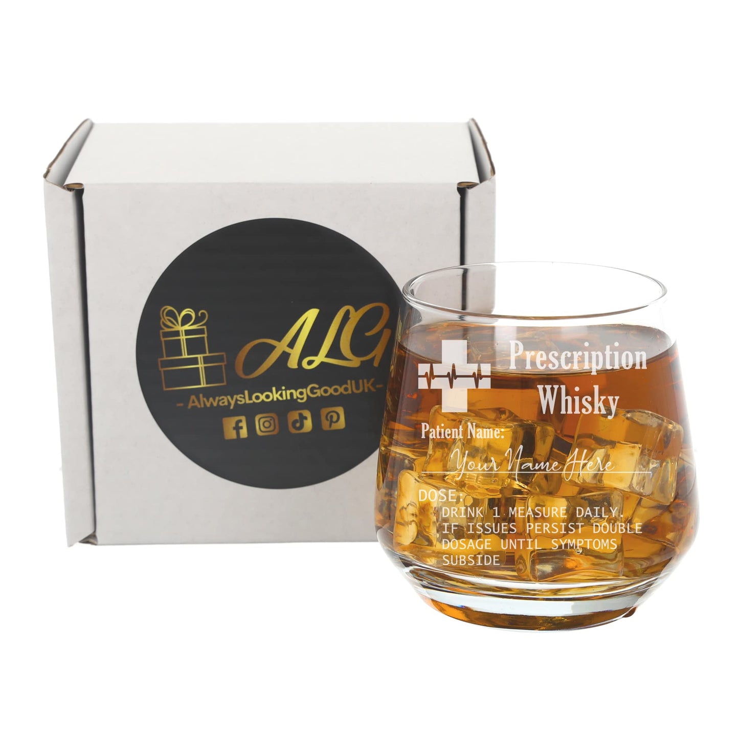 Always Looking Good Personalised Engraved Whisky Tumbler Glass Prescription Whiskey Glass with Name Novelty Funny Birthday Fathers Day Gift (345ml Tallo Tumbler, Empty Glass)