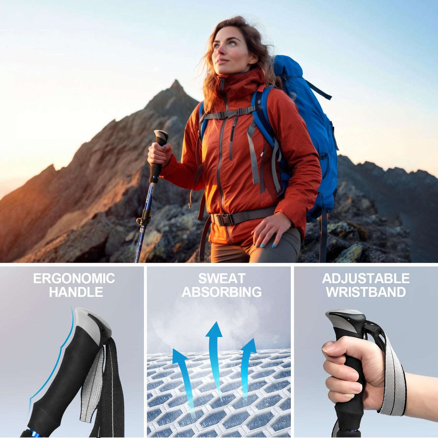 COVACURE Walking Poles - 2 Pack Lightweight Collapsible Walking Sticks for Hiking, Camping & Backpacking- 7075 Aluminum Foam Grip & Padded Strap (Up to 110-130cm)