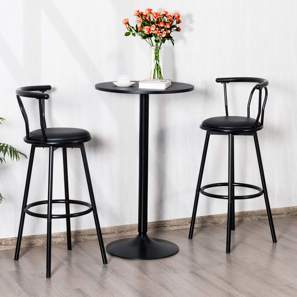 COSTWAY Round Bar Table, Counter Bistro Pub Tables with Fixed Tabletop and Stable Base, Circular Cocktail Dining Table for Home, Office and Kitchen, Holds up to 150kg (101cm H, 1PCS)