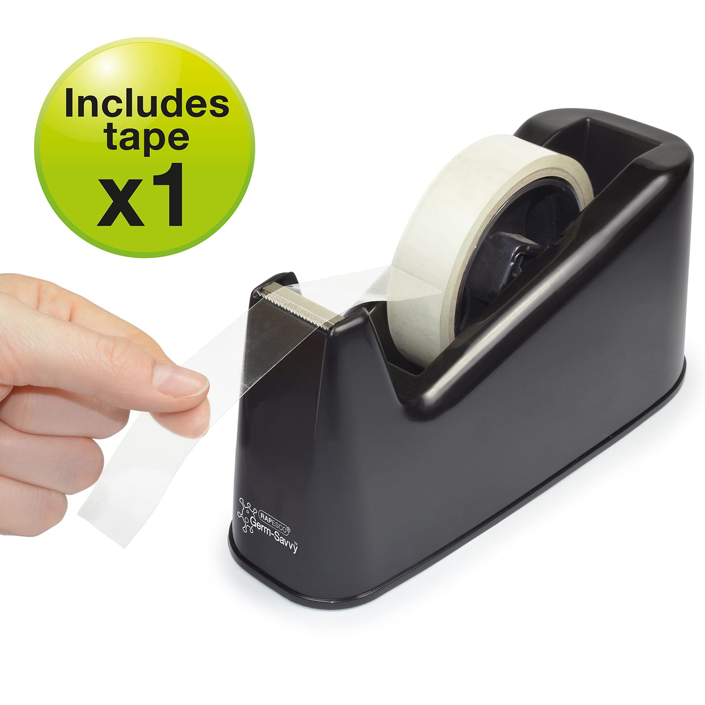 - Rapesco 1695 Germ-Savvy Antibacterial | 500 Heavy Duty Tape Dispenser | 1 Clear Tape Roll -