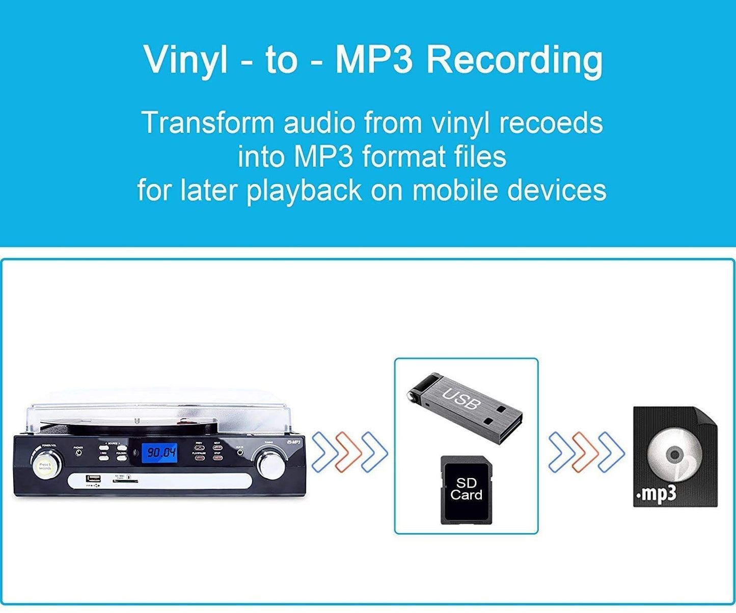 - DIGITNOW! Vinyl Record Player | Bluetooth Turntable with Stereo Speakers | Turntable for Vinyl to MP3 with Cassette Play | AM/FM Radio | Remote Control -