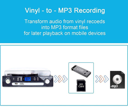 - DIGITNOW! Vinyl Record Player | Bluetooth Turntable with Stereo Speakers | Turntable for Vinyl to MP3 with Cassette Play | AM/FM Radio | Remote Control -