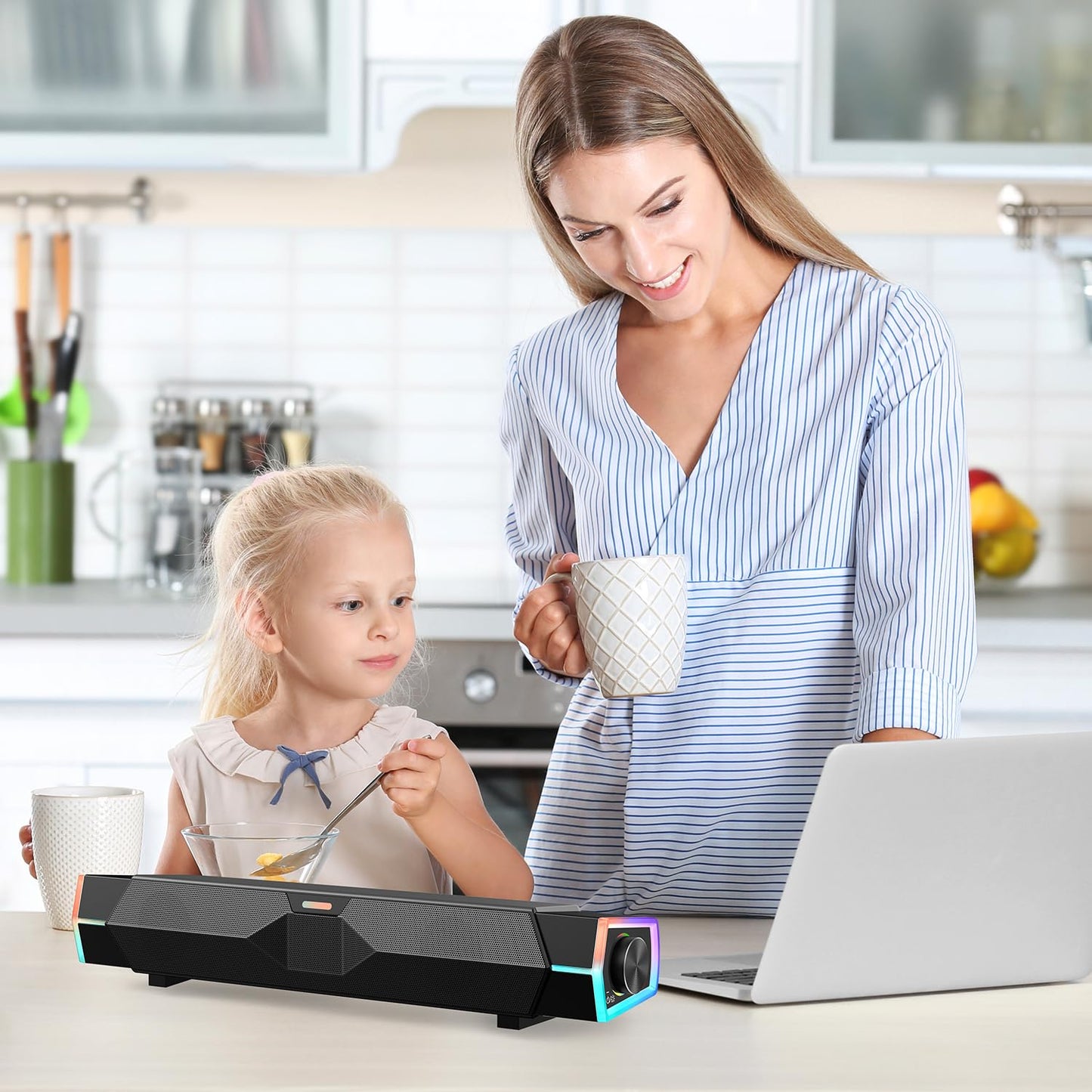 Bazivve V18 Plus Computer Speakers, USB Powered Bluetooth V5.3 Computer SoundBar, RGB PC Gaming Speakers for Desktop Laptop Phone, Black