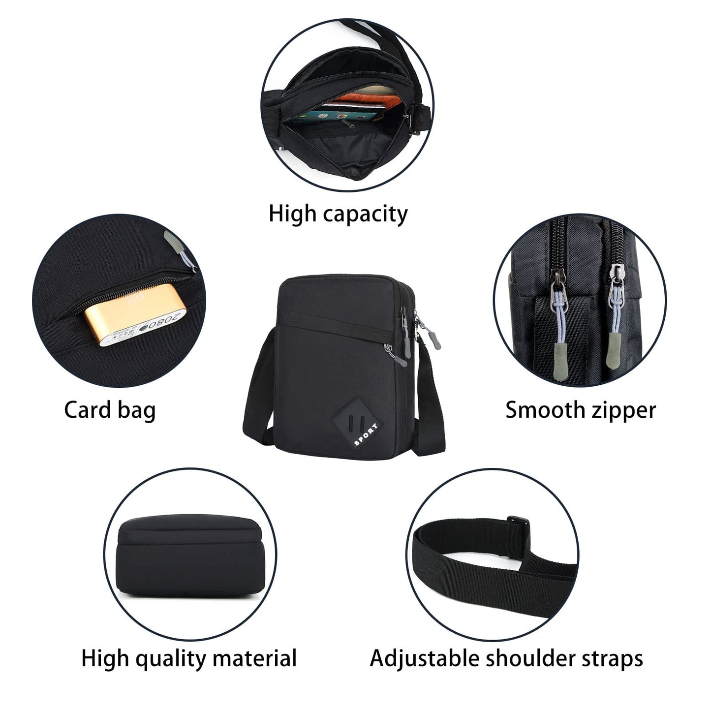- FuninCrea Mens Shoulder Bag | Nylon Mens Crossbody Bag | Mens Travel Bag -