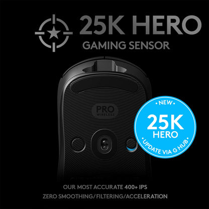 - Logitech G PRO Wireless Gaming Mouse | HERO 25K Sensor | 25,600 DPI | RGB | Ultra Lightweight | 4-8 Programmable Buttons -