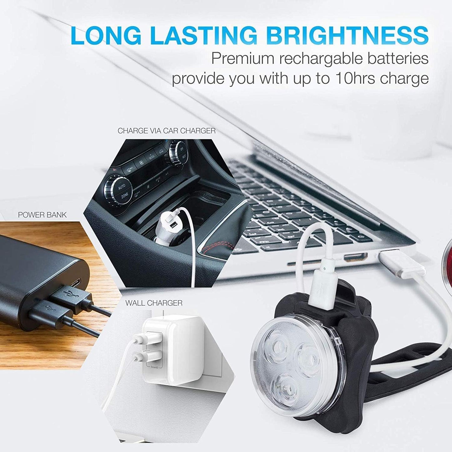 Bestyks Bike Light Set, 2 Set of Bicycle Lights with 4 Lighting Modes, Rechargeable Bike Lights Front and Back, Bike Accessories with Waterproof & Easy Installation.