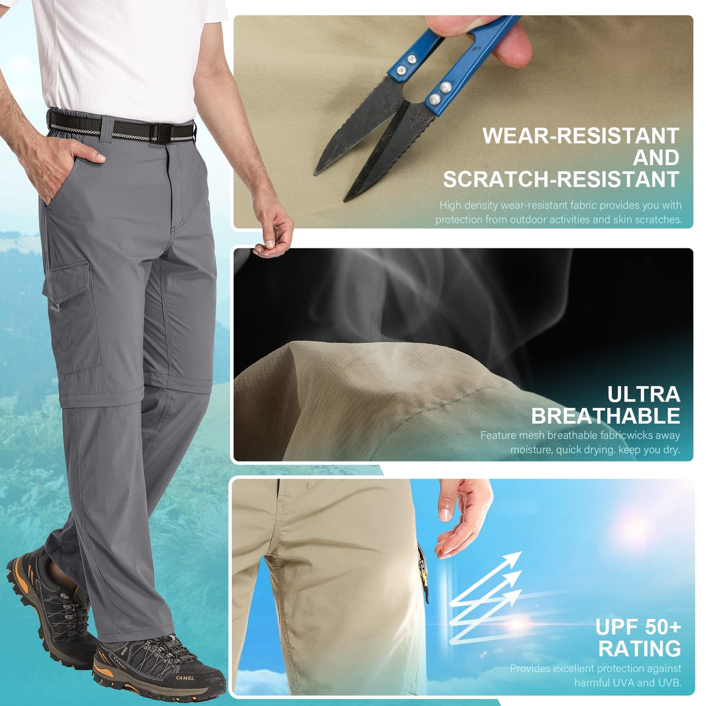 - Mosingle Walking Hiking Trousers Mens | Safari Zip Off Lightweight Quick Dry -