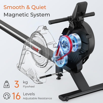 - Dripex Magnetic Rowing Machine with Aluminum Slide Rail | 16 Levels of Adjustable Resistance | Max Weight Capacity 265 Lbs for Home Gym | LCD App/Monitor -