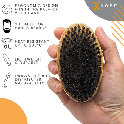 - Kobe Palm Men's Military Style Boar Bristle Hair Brush/Beard Brush -
