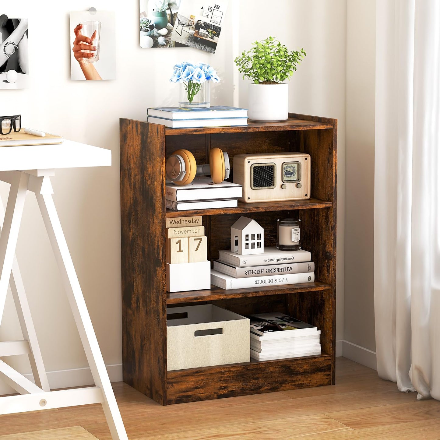 - SFAREST Wooden Bookcase | 3-Tier | Compact Storage Bookshelf -