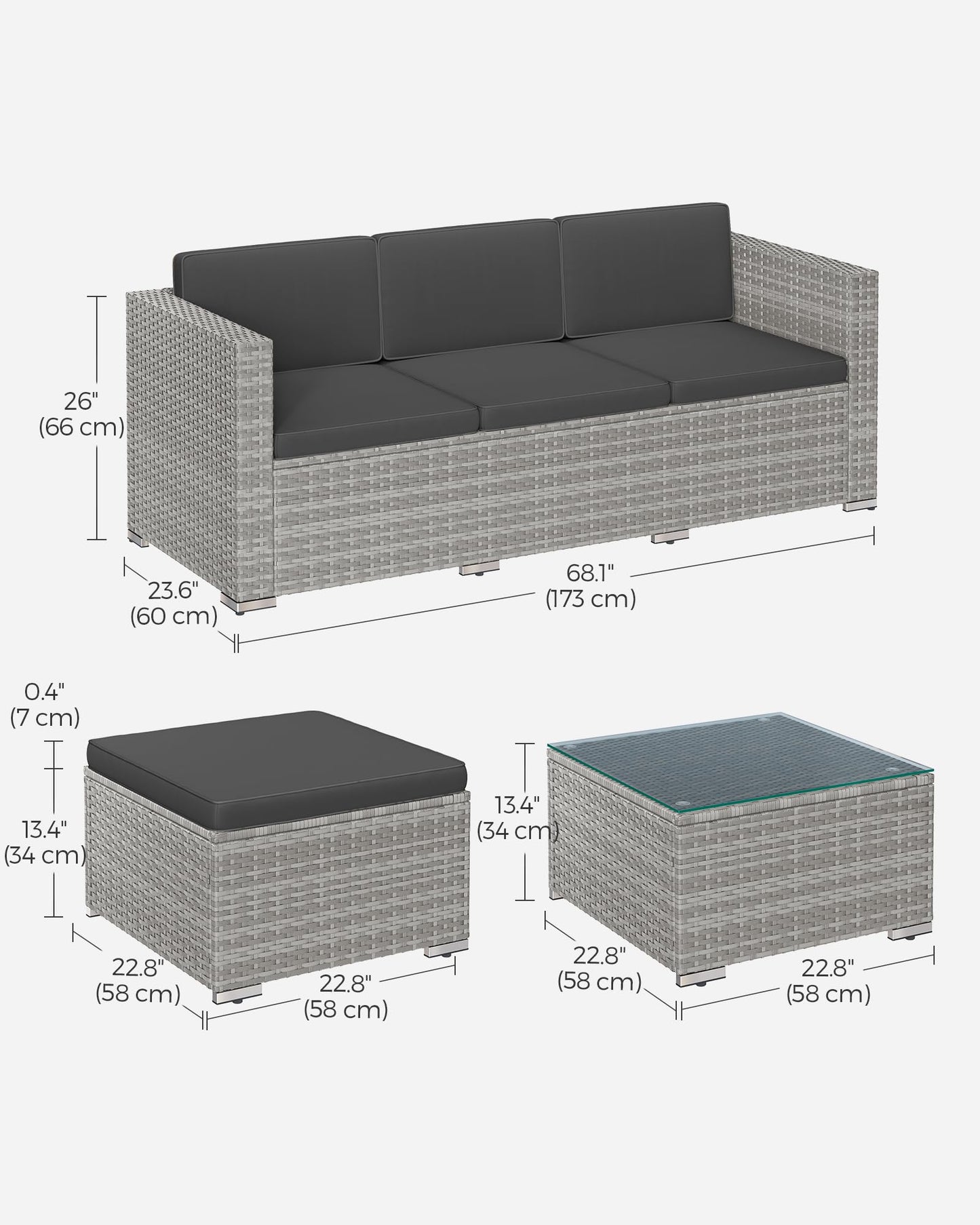 - SONGMICS Garden Furniture Set | PE Rattan Patio Furniture Set | Outdoor Corner Sofa Couch | Comes With Cushions and Glass Table | Grey GGF005G55 -