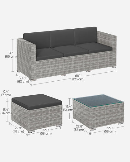 - SONGMICS Garden Furniture Set | PE Rattan Patio Furniture Set | Outdoor Corner Sofa Couch | Comes With Cushions and Glass Table | Grey GGF005G55 -