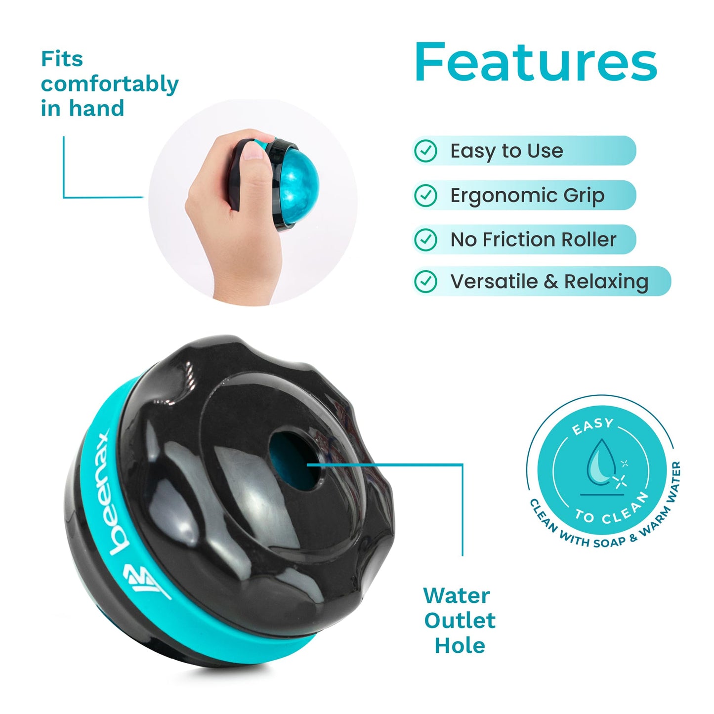 Beenax Massage Roller Ball (Set of 2), Sore and Tight Muscle Pain Relief, Manual Self Massager, Relax Shoulders, Arms, Neck, Back, Legs, Calves, Foot and Body Tension, Essential Oil or Lotion