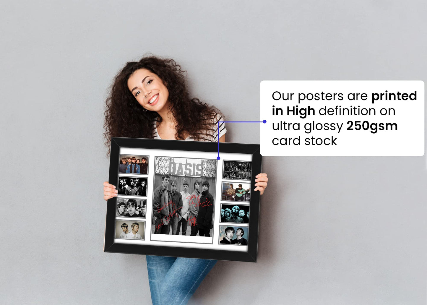 AllStarMedia Oasis Autographed Collage Poster Print - Limited Edition Gift for Band Lovers - Wall Decor for Music Fans, Merchandise, (Framed, A4 (12x8-30x20cm))