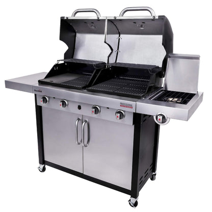 Char-Broil Professional Series 4600 S Double Header - 4 Burner Gas Barbecue Grill with TRU-Infrared Technology and Side-Burner, Stainless Steel Finish.