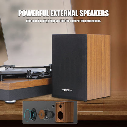 - Vosterio Bluetooth Record Player, 3-Speed Belt-Driven Turntable with Bluetooth Input& Output