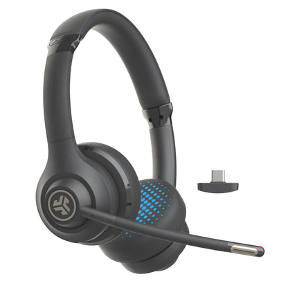 -JLab Go Work 2nd Gen Wireless Headsets with Microphone | 55+H Bluetooth Computer Headset or USB C Dongle | Multipoint Connect |On Ear Wired or Wireless Office PC Laptop Headphones -