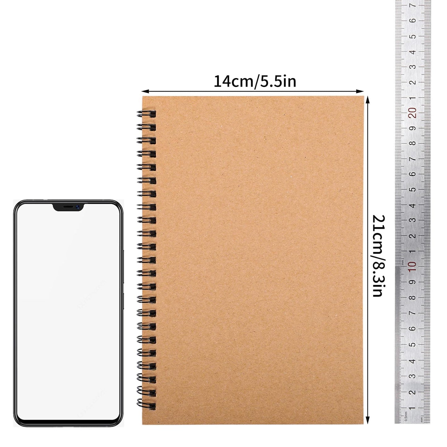 5 Packs Spiral Notepad A5, 120 Pages/ 60 Sheets Kraft Cover Wirebound Notebooks Bulk Journals, 8.3 * 5.5 inch Lined Notebook for Business Office School Travel
