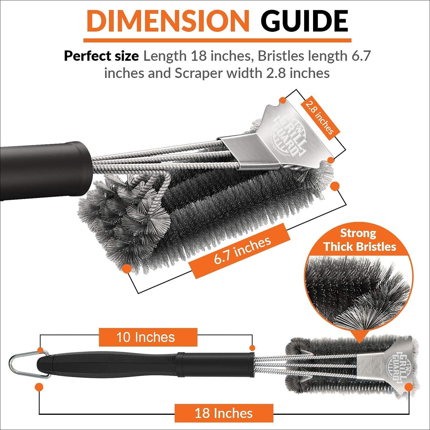 BBQ Grill Cleaning Brush&Scraper – Barbecue Wire Brush for Grill– 18'' Stainless Grill Grate Cleaner - Safe Grill Accessories&Tools for Weber Gas/Charcoal/Electrical/Infrared- Gifts for Men