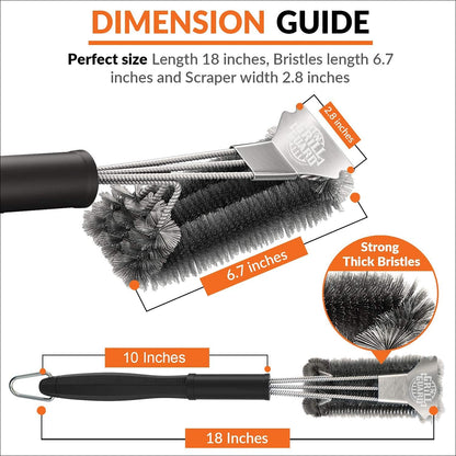 BBQ Grill Cleaning Brush&Scraper – Barbecue Wire Brush for Grill– 18'' Stainless Grill Grate Cleaner - Safe Grill Accessories&Tools for Weber Gas/Charcoal/Electrical/Infrared- Gifts for Men