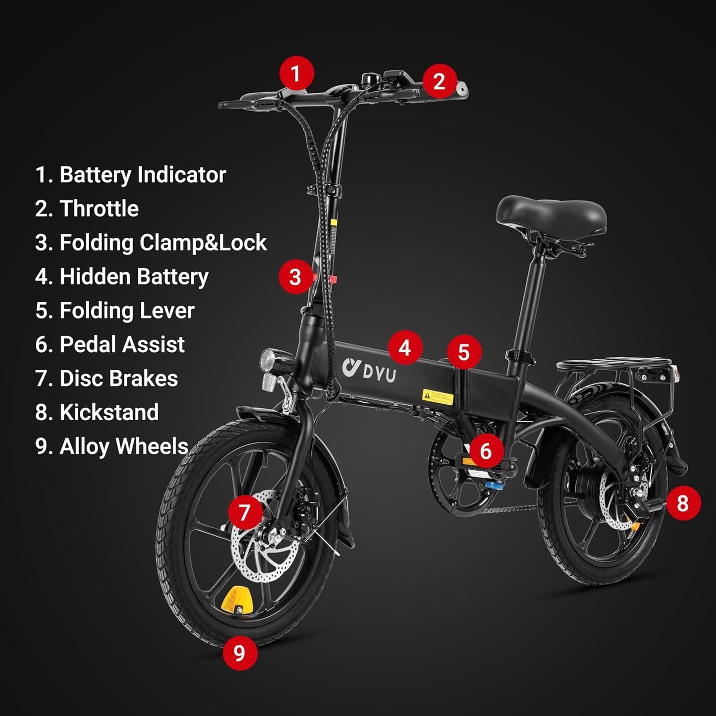 - DYU Electric Bike for Adults Teens | 16" Folding Electric Bicycle | Commuter City E-Bike -