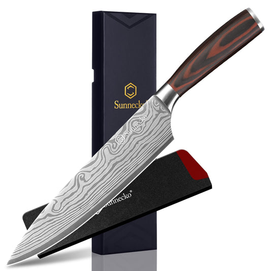 - Sunnecko Chef Knife 8 inch | Kitchen Knife with Sharp High Carbon Stainless Steel Blade -