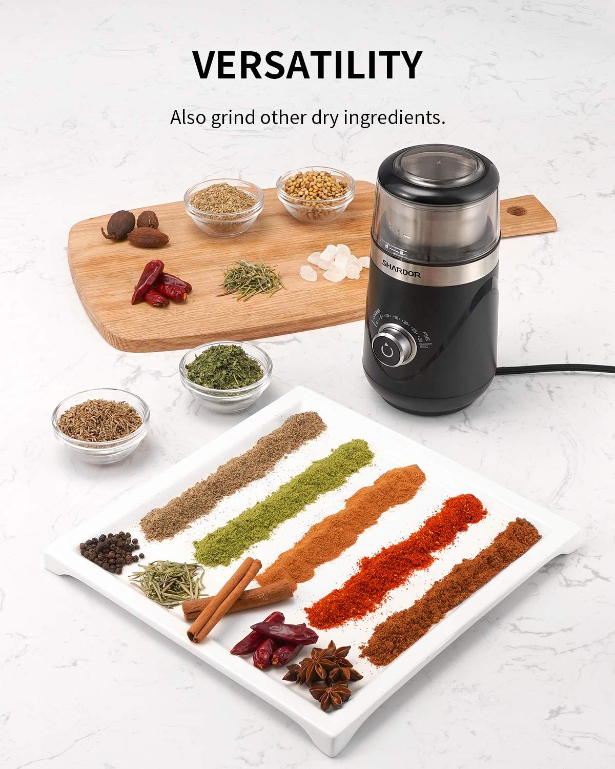 - SHARDOR Coffee Grinder Electric | Adjustable Precision Setting | Removable Stainless Steel Cup -