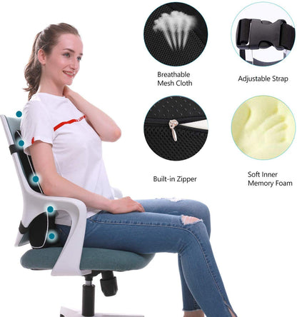 - QUTOOL Lumbar Support Pillow | Office Chair Car Memory Foam Back Cushion -