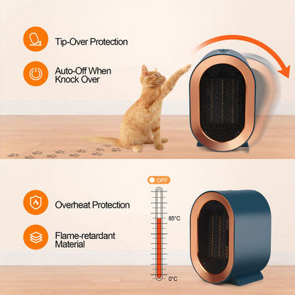 1200W Ceramic Plug in Fan Heater, Portable Electric Heaters with 2 Heat Modes, Overheating & Tip-Over Protection, Energy Saving, Small Smart Space Heaters for Bathroom, Bedroom, Living Room (Blue)