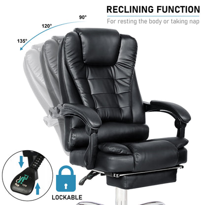 Blisswood Executive Office Chair With Footrest & Lumbar Support Ergonomic Recliner Computer Desk Chair Adjustable Back Rest Heavy Duty 360° Swivel Chair Black for Home Office