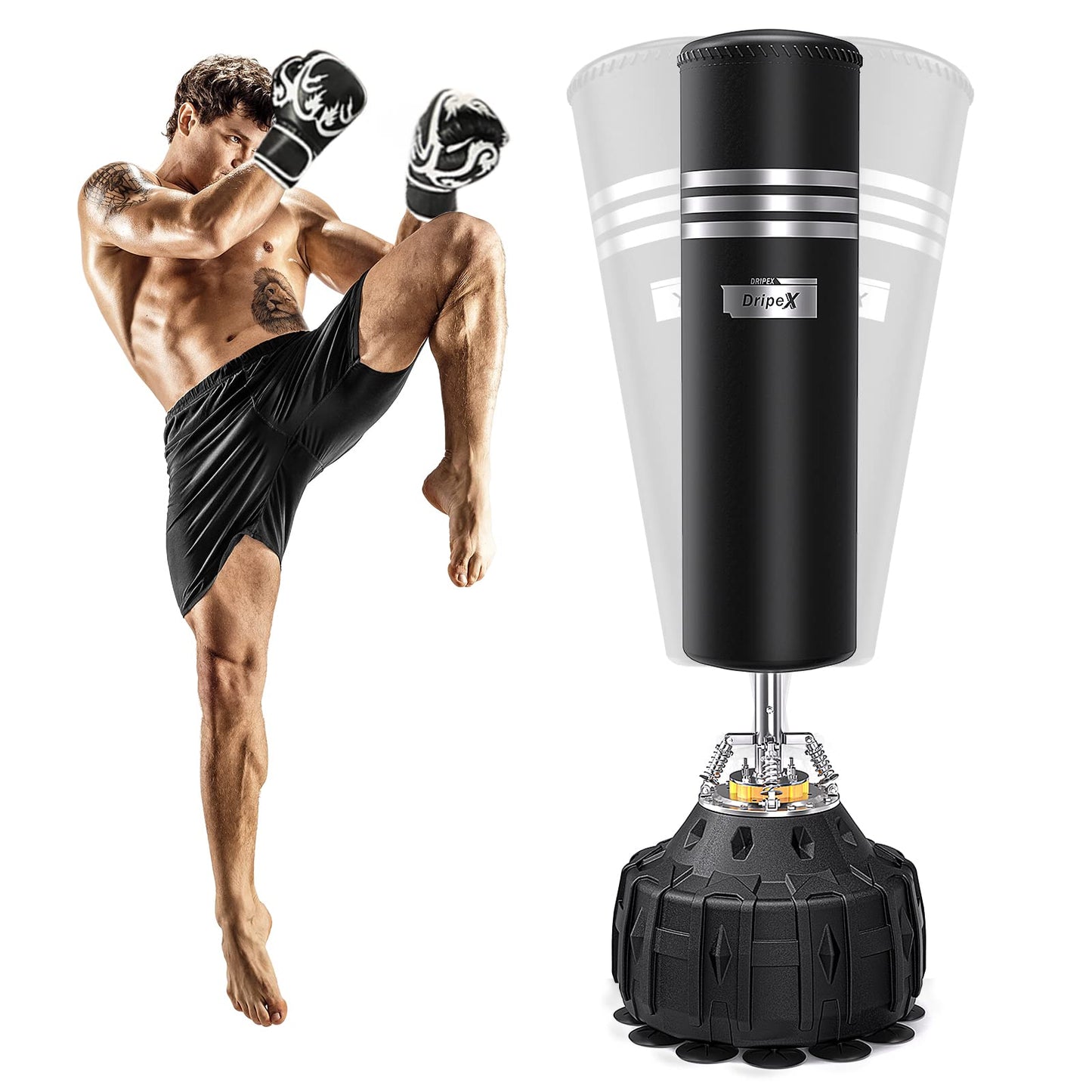 - Dripex 70 Inch Upgrade Free Standing Punch Bag | Boxing Bag with ABS Base | 19 Suction Cups -