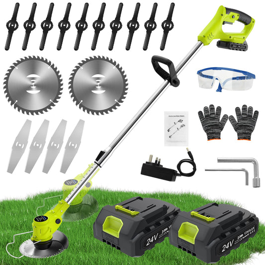 - VOERJIA 24V Metal Blade Strimmer, Telescopic Cordless Strimmer, 2x2000mAh Battery -