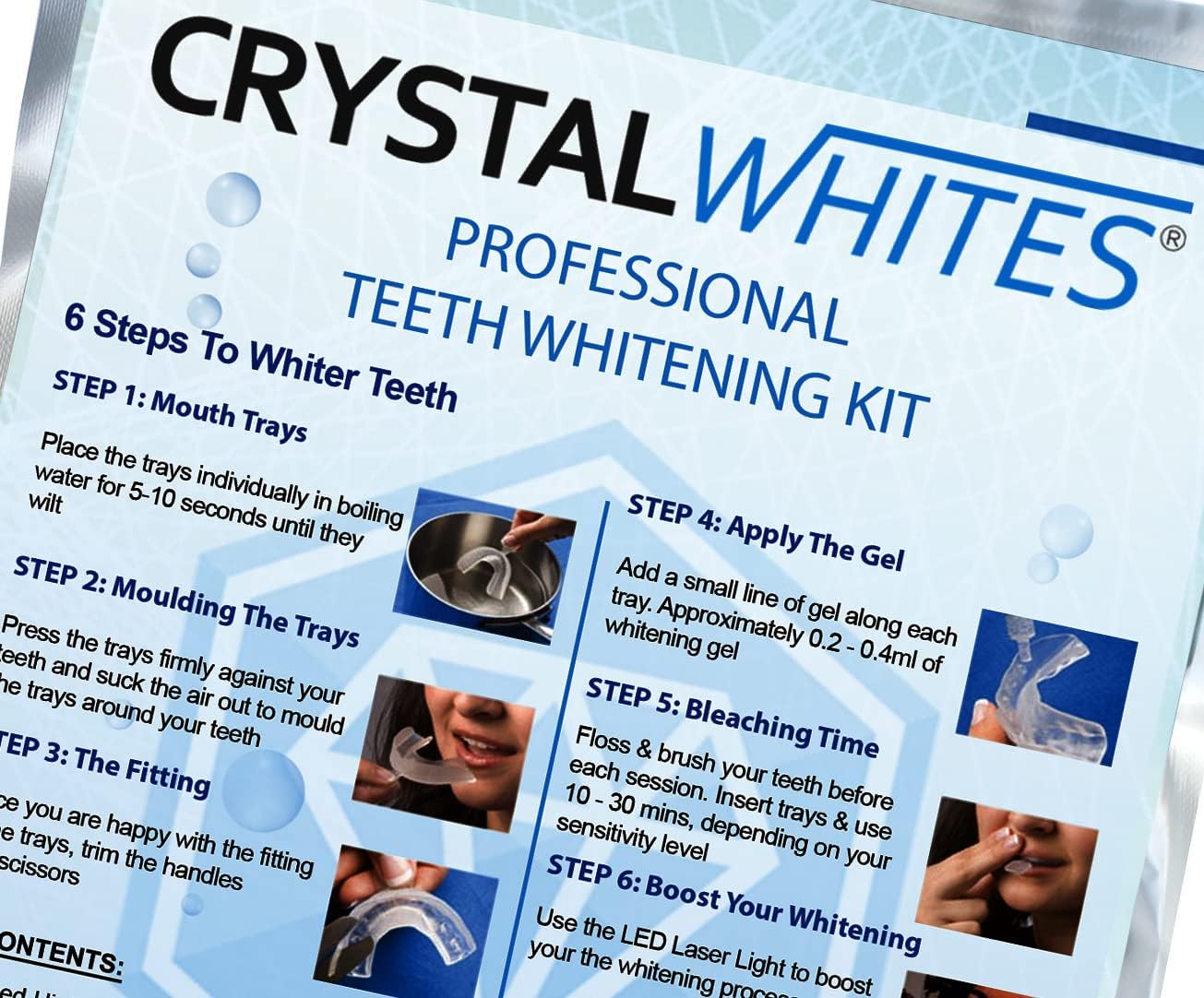 - Teeth Whitening Kit & Whitening Strips | LED Light Activator | 50 Whitening Sessions | 8X3ml Gels | Crystal Strips -