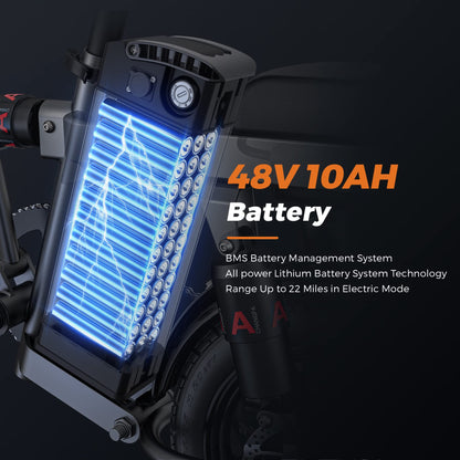 - ENGWE T14 Folding Electric Bike 14'' Tires Portable E-bike 48V 10Ah Removable Battery | 25 km/h Speed for Range of 30-70 km -